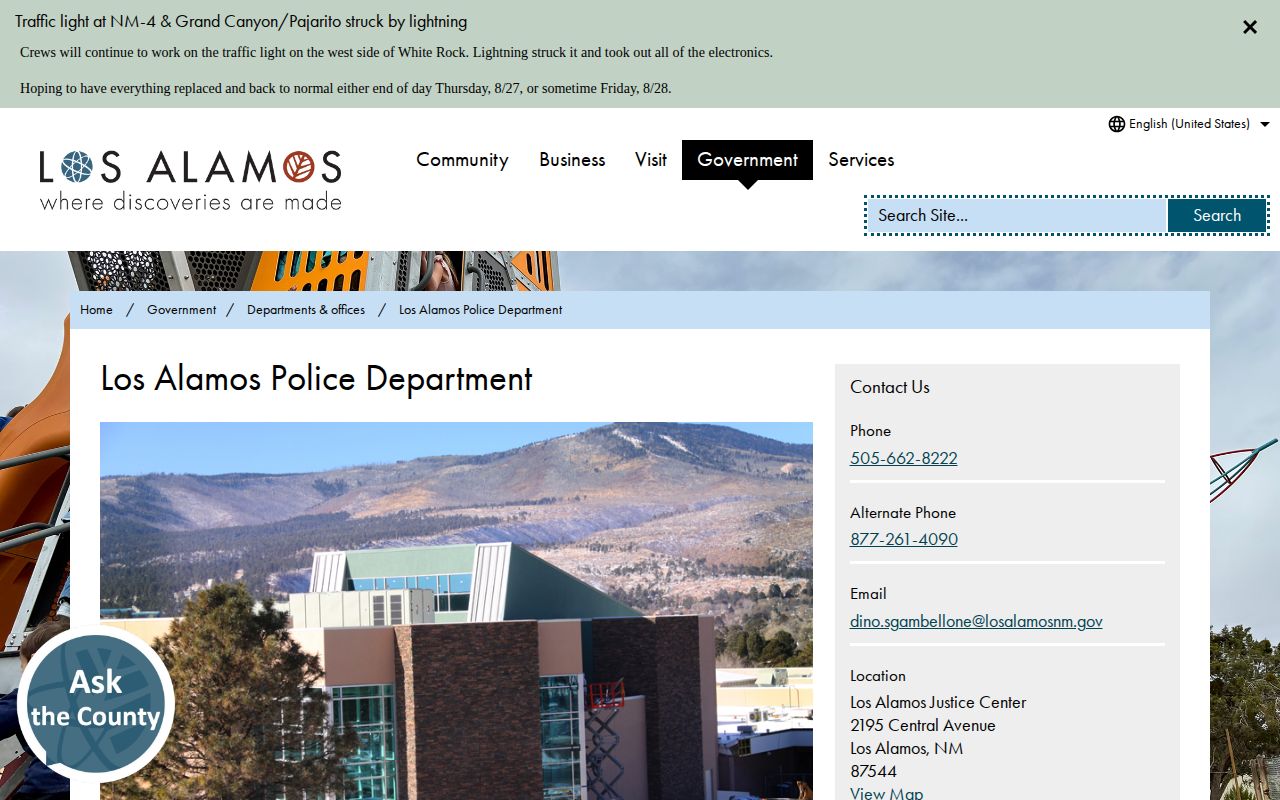 Los Alamos County arrest-record source at the Police Department